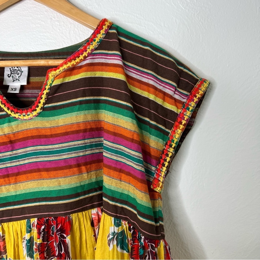 Ivy Jane Boho Tunic Top Striped Floral Print Cotton Peasant Blouse Festival XS - Picture 7 of 12